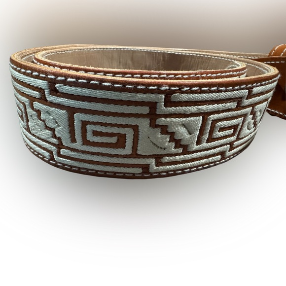 Authentic piteado belt charro style leather and pita belt size 36 - Picture 3 of 4